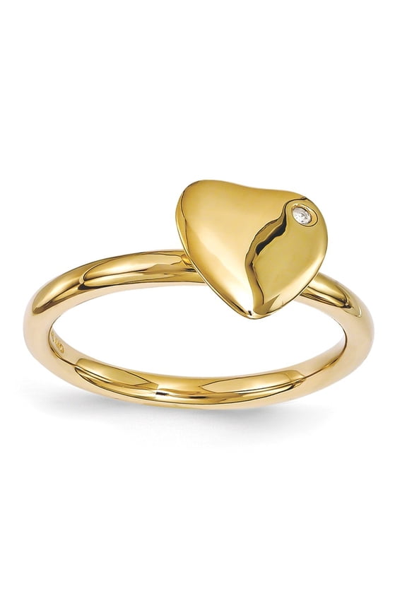 2.25mm Sterling Silver Stackable Gold-Flashed Heart Diamond Ring - .010 dwt - Size 8