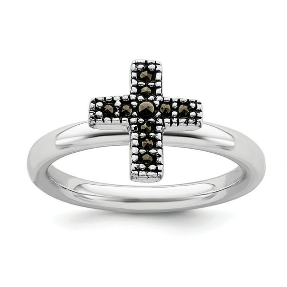 2.25mm Sterling Silver Stackable Marcasite Cross Ring - Size 6