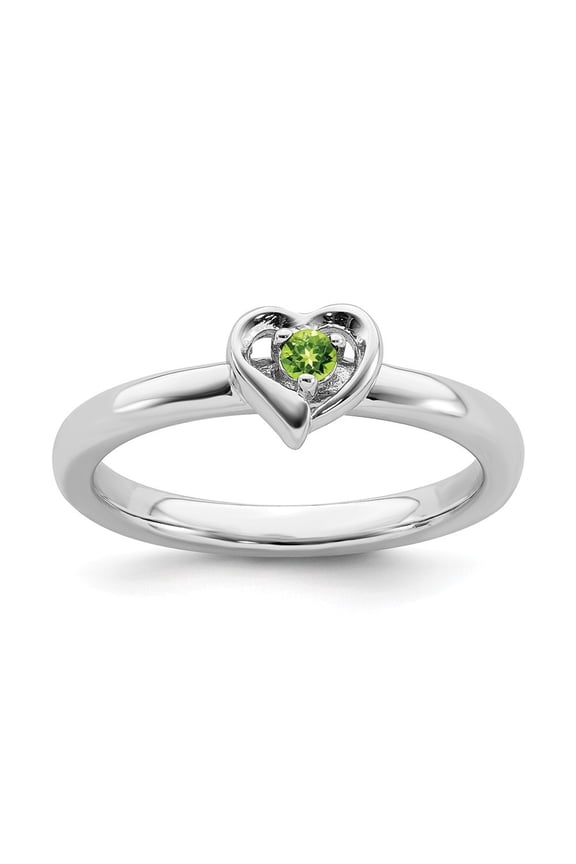 2.25mm Sterling Silver Stackable Peridot Heart Ring - .06 cwt - Size 6