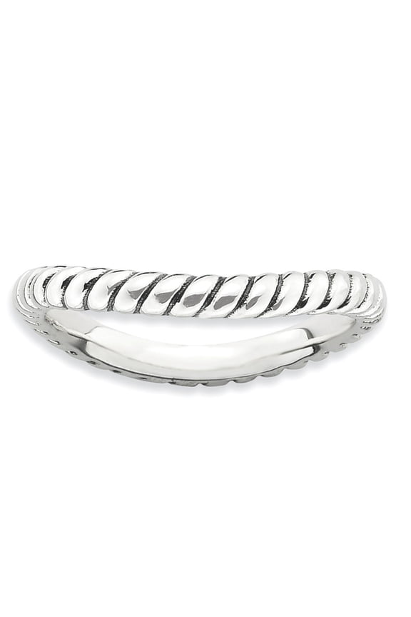 2.25mm Sterling Silver Stackable Polished Antiqued Wave Ring - 2.5 Grams - Size 5