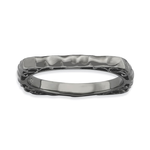 2.25mm Sterling Silver Stackable Polished Black-plate Square Ring - 2.5 Grams - Size 5