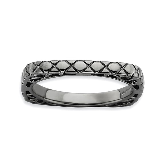 2.25mm Sterling Silver Stackable Polished Black-plate Square Ring - 2.9 Grams - Size 9