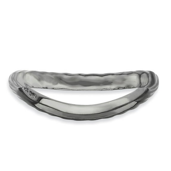 2.25mm Sterling Silver Stackable Polished Black-plate Wave Ring - 2.4 Grams - Size 8