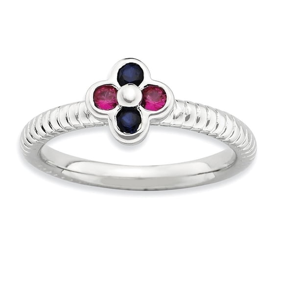 2.25mm Sterling Silver Stackable Polished Created Ruby and Created Sapphire Ring - Size