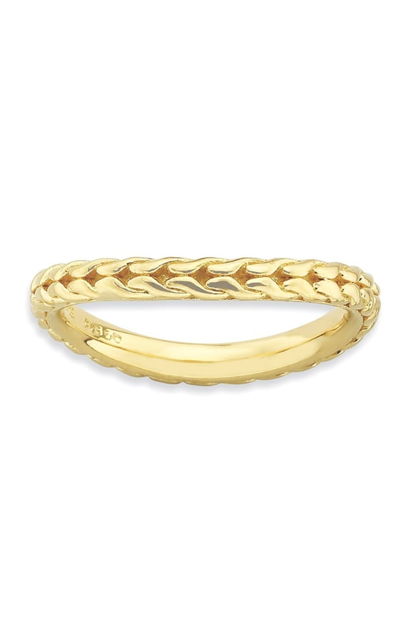 2.25mm Sterling Silver Stackable Polished Gold-Flashed Wave Ring - 2.9 Grams - Size 8