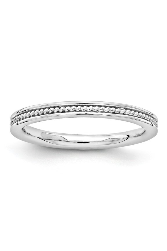 2.25mm Sterling Silver Stackable Rhodium Channeled Ring - 2.5 Grams - Size 7