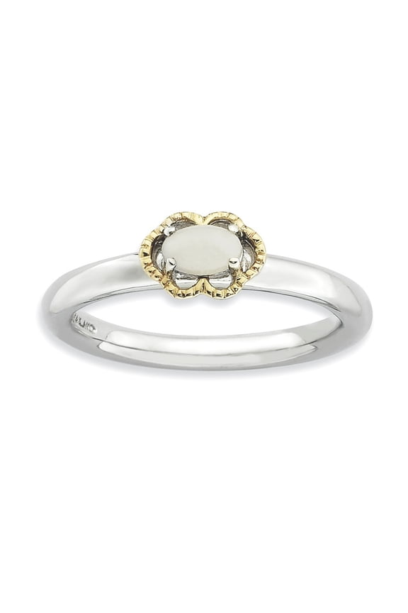 2.25mm Sterling Silver Stackable and 14k White Agate Polished Ring - Size 7