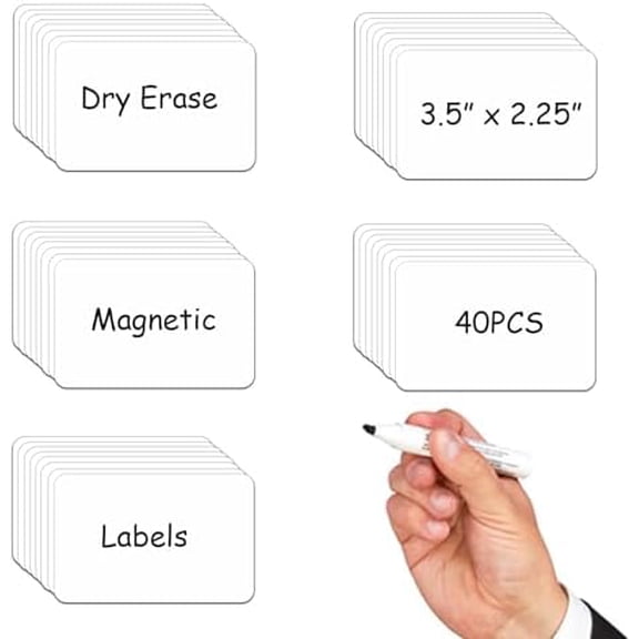 2.25x3.5 Label Magnets Dry Erase Card,Magnetic Labels for Storage and Organization,Easy Wipe Magnetic Racking Tape Strips for Shelves and Warehouses Adheres to Any Steel Surface,40PCS（White）