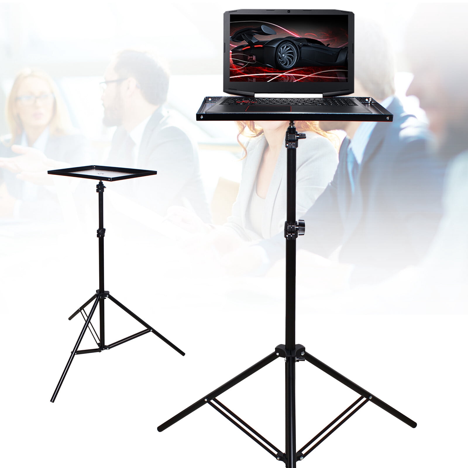 2.26-6.23ft  Height Adjustable Laptop Stand Floor Mounted Black Laptop Stand for Bedroom Living Room Study