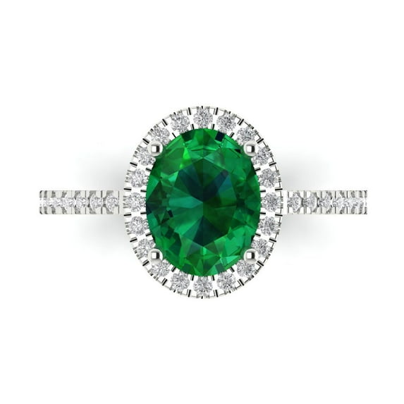 Halo Engagement Ring for Women - 2.27ct Simulated Emerald in 18K White Gold Promise Ring