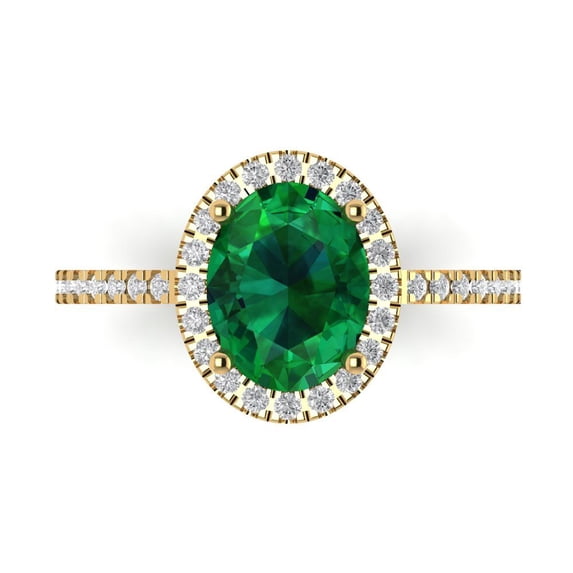 Solitaire with Accents Engagement Ring for Women - 2.27ct Simulated Emerald in 14K Yellow Gold Promise Ring