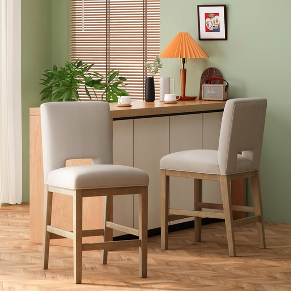 Of 2 27 Inch Counter Stools, Rubberwood Leg Support, Breathable Fabric Seat Cushion, L-shaped For A Relaxed Posture, Modern Style Various Interiors, Easy To Assemble And Manage Construction, Seat,
