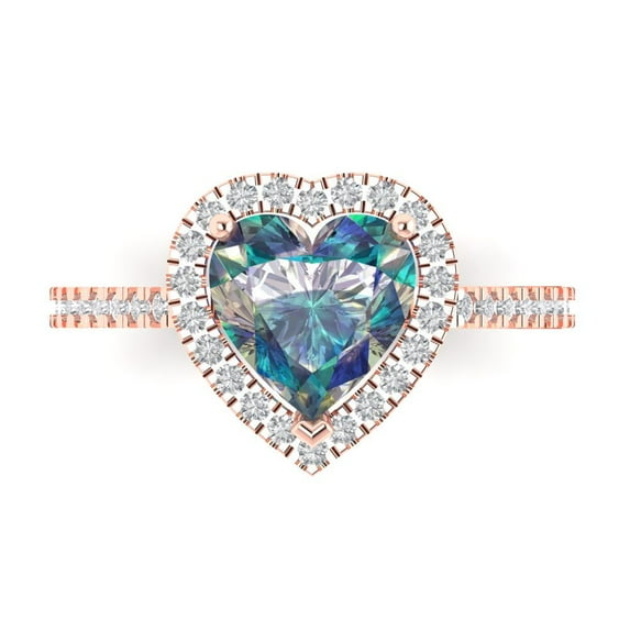 Halo Engagement Ring for Women - 2.285ct Blue Moissanite in 14K Rose Gold Promise Ring
