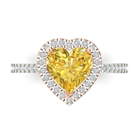 Halo Engagement Ring for Women - 2.285ct Simulated Yellow Diamond in 14K White/Rose Gold Promise Ring