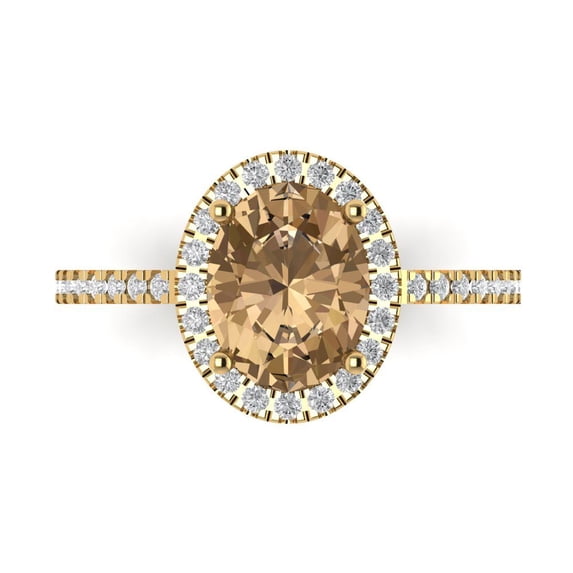 Solitaire with Accents Engagement Ring for Women - 2.27ct Simulated Champagne Diamond in 14K Yellow Gold Promise Ring