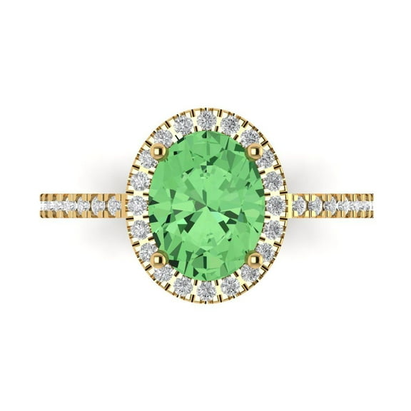 Solitaire with Accents Engagement Ring for Women - 2.27ct Simulated Green Diamond in 14K Yellow Gold Promise Ring