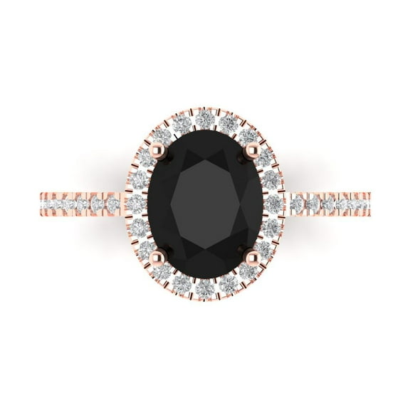 Solitaire with Accents Engagement Ring for Women - 2.27ct Natural Onyx in 14K Rose Gold Promise Ring