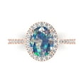 thumbnail image 1 of 2.27 ct Oval Cut Blue Moissanite Solitaire with Simulated Diamond Accents 14K Rose Gold Womens Engagement Ring, 1 of 5