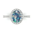 thumbnail image 1 of 2.27 ct Oval Cut Blue Moissanite with Simulated Diamond Halo Accents 14K White Gold Womens Engagement Ring, 1 of 5