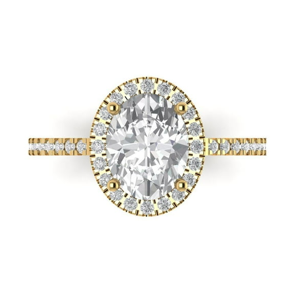 2.27 ctw Solitaire with Zirconia Diamond Accents Anniversary Ring for Women | Oval Cut Moissanite | Hyperallergenic Solid 18K Yellow Gold