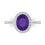 CLARA PUCCI 2.27 ct Oval Cut Natural Amethyst Halo Engagement Ring for Women in 14K White Gold