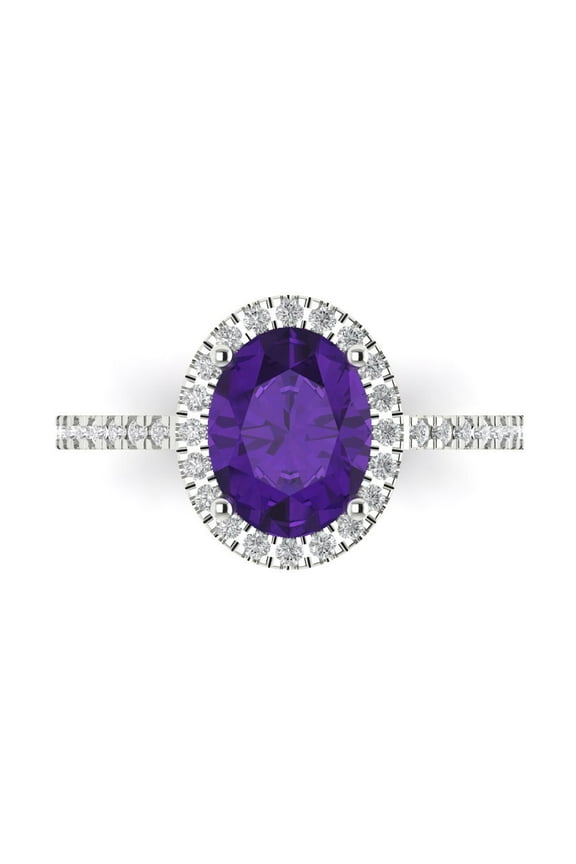 14K White Gold 2.27ct Amethyst Halo Ring for Women