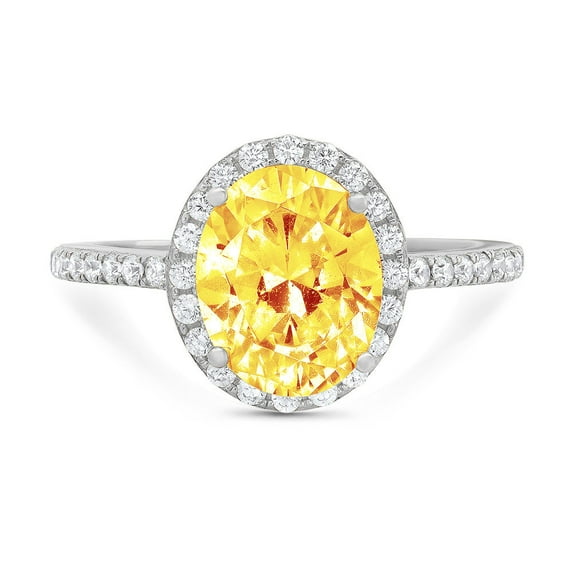 2.27 ct Oval Cut Natural Citrine with Simulated Diamond Halo Accents 14K White Gold Womens Engagement Ring