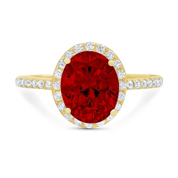 2.27 ct Oval Cut Natural Garnet Solitaire with Simulated Diamond Accents 14K Yellow Gold Womens Engagement Ring