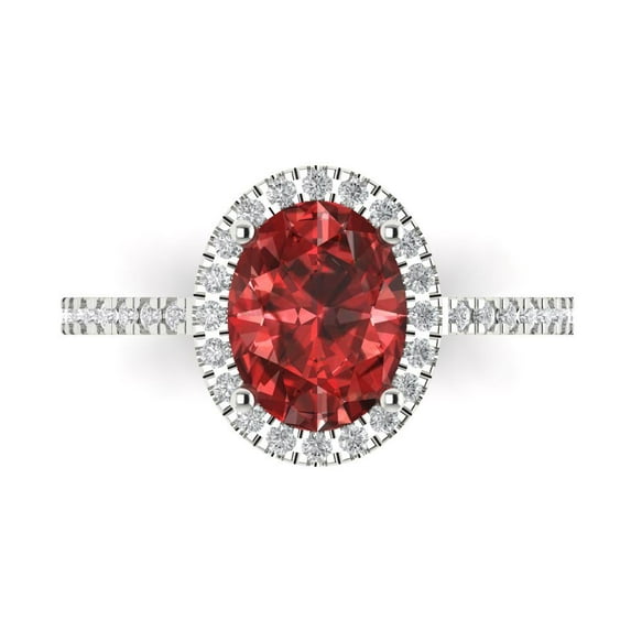 2.27 ctw with Simulated Diamond Halo Accents Anniversary Ring for Women | Oval Cut Natural Garnet | Hyperallergenic Solid 18K White Gold