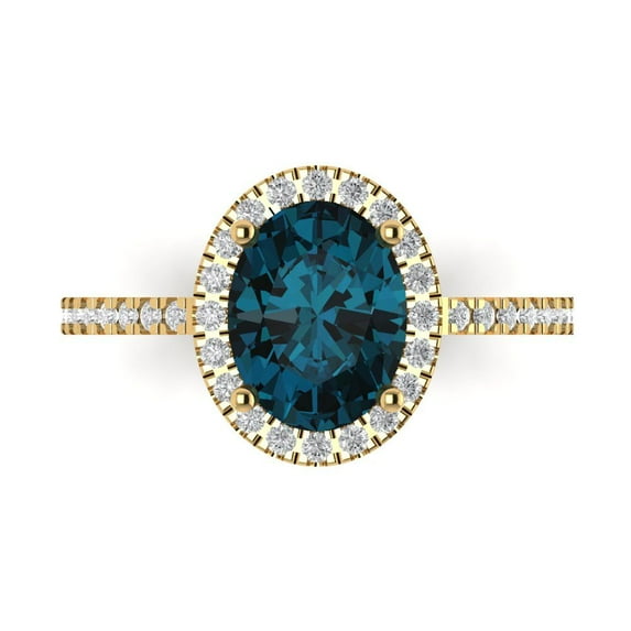 2.27 ct Oval Cut Natural London Blue Topaz Solitaire with Accents Engagement Ring for Women in 18K Yellow Gold
