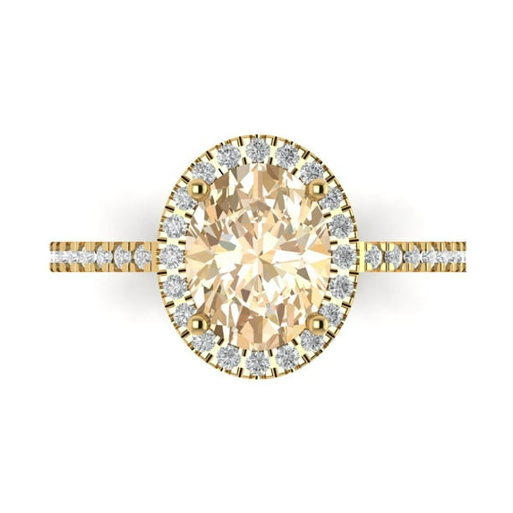 2.27 ctw Solitaire with Zirconia Diamond Accents Anniversary Ring for Women | Oval Cut Natural Morganite | Hyperallergenic Solid 18K Yellow Gold