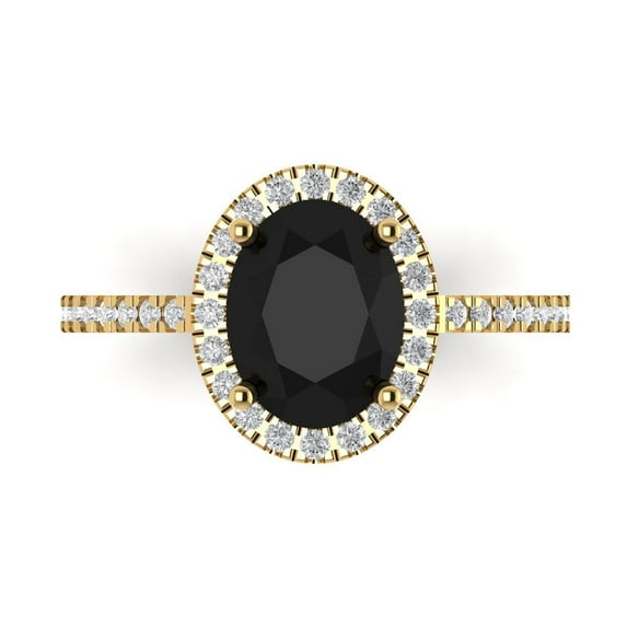 2.27 ct Oval Cut Natural Onyx Solitaire with Simulated Diamond Accents 18K Yellow Gold Womens Engagement Ring