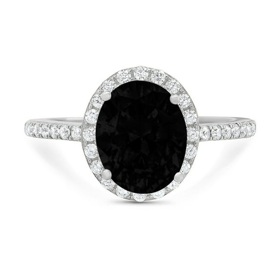 2.27 ct Oval Cut Natural Onyx with Simulated Diamond Halo Accents 14K White Gold Womens Engagement Ring