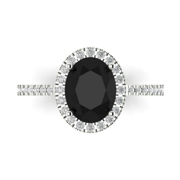 2.27 ct Oval Cut Natural Onyx with Simulated Diamond Halo Accents 14K White Gold Womens Engagement Ring