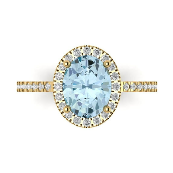 2.27 ct Oval Cut Natural Swiss Blue Topaz Solitaire with Simulated Diamond Accents 18K Yellow Gold Womens Engagement Ring