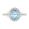 thumbnail image 1 of 2.27 ctw with Simulated Diamond Halo Accents Anniversary Ring for Women | Oval Cut Natural Swiss Blue Topaz | Hyperallergenic Solid 14K White Gold, 1 of 5