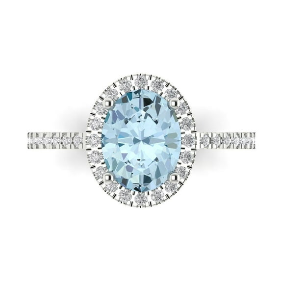 2.27 ctw with Simulated Diamond Halo Accents Anniversary Ring for Women | Oval Cut Natural Swiss Blue Topaz | Hyperallergenic Solid 14K White Gold
