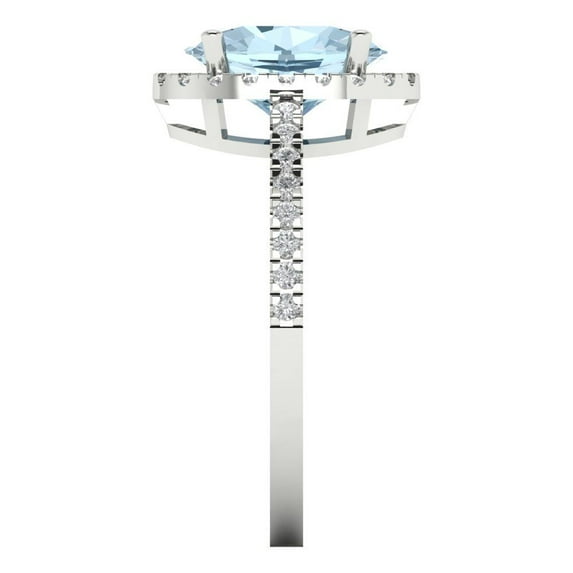 2.27 ct Oval Cut Natural Swiss Blue Topaz with Simulated Diamond Halo Accents 18K White Gold Womens Engagement Ring