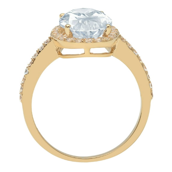 2.27 ct Oval Cut Simulated Blue Diamond Solitaire with Accents Engagement Ring for Women in 14K Yellow Gold