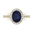 thumbnail image 1 of 2.27 ctw Solitaire with Zirconia Diamond Accents Anniversary Ring for Women | Oval Cut Simulated Blue Sapphire | Hyperallergenic Solid 14K Yellow Gold, 1 of 5