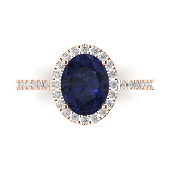 2.27 ctw Solitaire with Zirconia Diamond Accents Anniversary Ring for Women | Oval Cut Simulated Blue Sapphire | Hyperallergenic Solid 18K Rose Gold