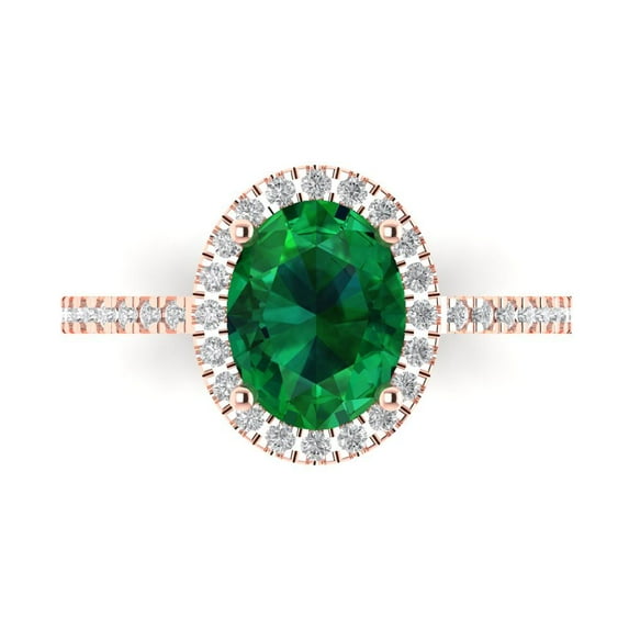 Clara Pucci 14K Rose Gold 2.27ct Emerald Solitaire with Accents Ring