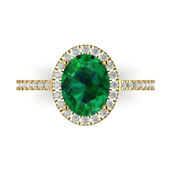 2.27 ctw Solitaire with Zirconia Diamond Accents Anniversary Ring for Women | Oval Cut Simulated Emerald | Hyperallergenic Solid 18K Yellow Gold