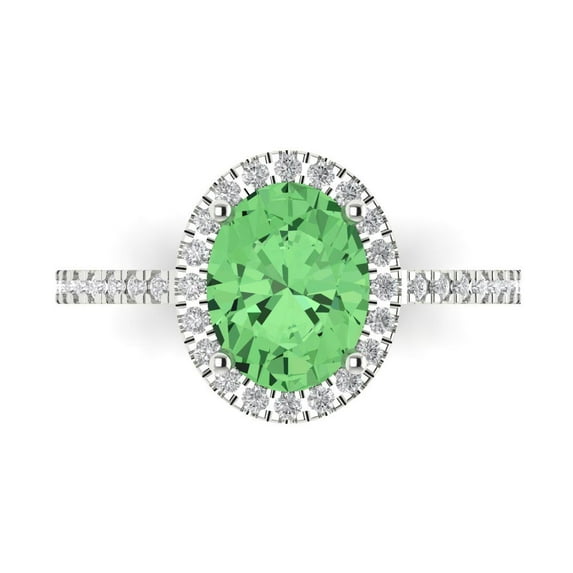 2.27 ct Oval Cut Simulated Green Diamond with Simulated Diamond Halo Accents 18K White Gold Womens Engagement Ring