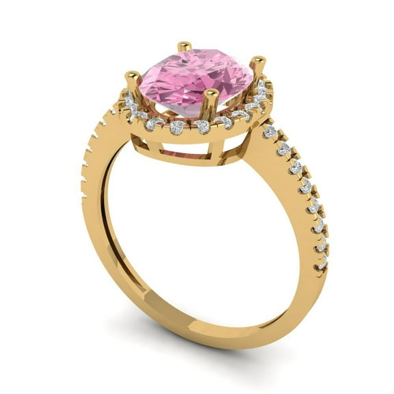 2.27 ct Oval Cut Simulated Pink Diamond Solitaire with Accents Engagement Ring for Women in 18K Yellow Gold
