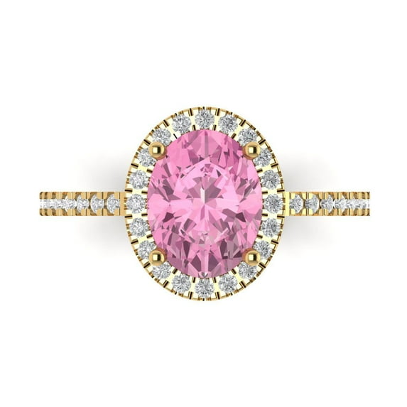 2.27 ctw Solitaire with Zirconia Diamond Accents Anniversary Ring for Women | Oval Cut Simulated Pink Diamond | Hyperallergenic Solid 18K Yellow Gold