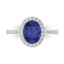 2.27 ctw with Simulated Diamond Halo Accents Anniversary Ring for Women | Oval Cut Simulated Tanzanite | Hyperallergenic Solid 18K White Gold