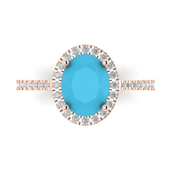 2.27 ct Oval Cut Simulated Turquoise Solitaire with Accents Engagement Ring for Women in 18K Rose Gold