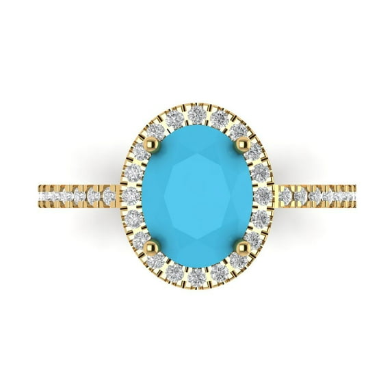 Clara Pucci 14K Yellow Gold Solid Gold Turquoise Solitaire with Accents Anniversary Ring for Women - 2.27 cttw Oval Cut