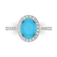 thumbnail image 1 of 2.27 ct Oval Cut Simulated Turquoise with Simulated Diamond Halo Accents 14K White Gold Womens Engagement Ring, 1 of 5